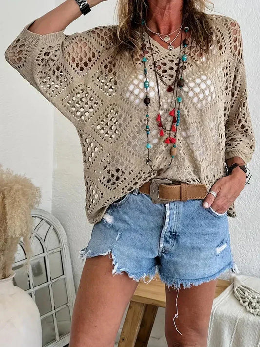 💐60% OFF ! Beige Bohemian Crochet Top – 70s Inspired Style 🌼✌️【Limited Offer】