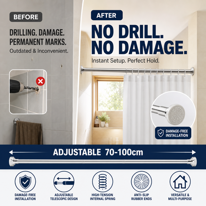 🛏️ LIMITED-TIME 50% OFF! 🔧 Adjustable No-Drill Tension Rod – Damage-Free Install, Anti-Slip & Multi-Purpose, Max 15KG Load 🏠