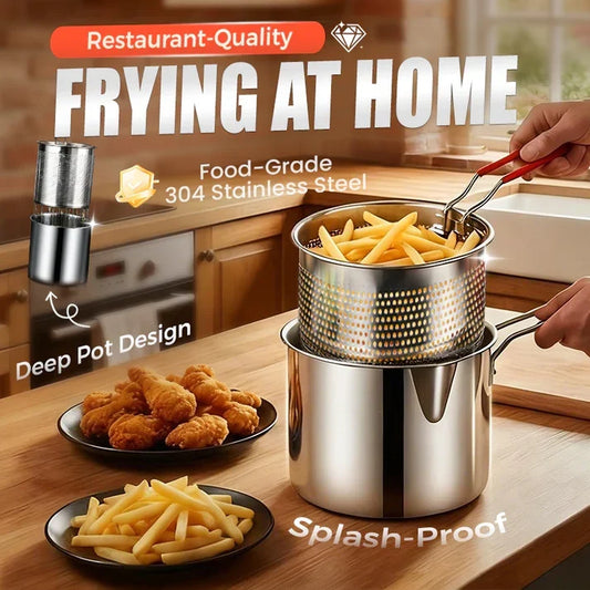 🍳✨50% OFF! 🫕⚙️ 304 Stainless Steel Multifunctional Fryer – Deep Fry Basket & Grid Included, Easy Clean & Durable. Over 23,514 Perfect Fries!✨