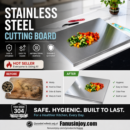 🔪 2026 Sale — Over 25,300 Sold! 🍽️ 304 Stainless Steel Cutting Board – Antibacterial, Mold-Resistant, Easy-Clean & Built to Last 🌟