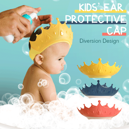 🛁✨50% OFF! 👑🧒 Kids' Ear Protective Cap – Waterproof Shower Hat, Adjustable & Cartoon Crown Design. Over 21,847 Happy Little Bathers!✨