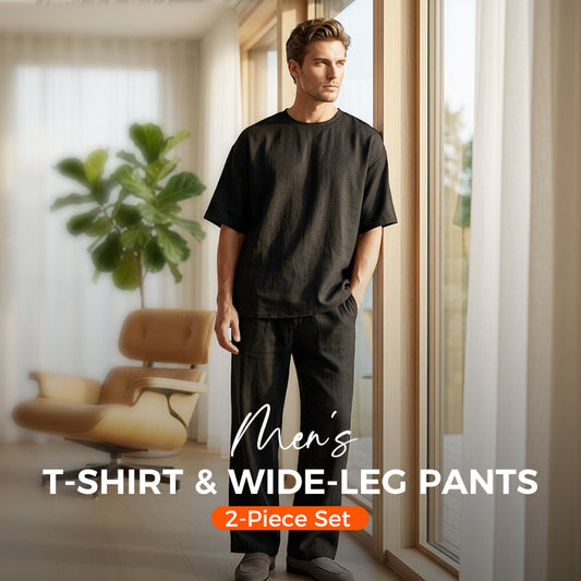 💐50% OFF ! Men’s T-Shirt & Wide-Leg Pants Set – Soft Fabric & Relaxed Fit 🧥😌【Limited Offer】