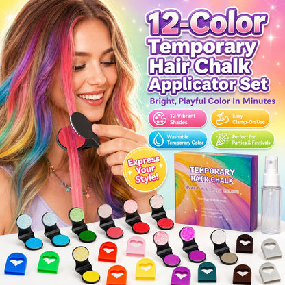 💇‍♀️ LIMITED‑TIME 50% OFF! 🎨 32,845 Sold – 12-Color Temporary Hair Chalk Applicator Set – Washable, Easy Clamp-On & Buildable Color 🌈