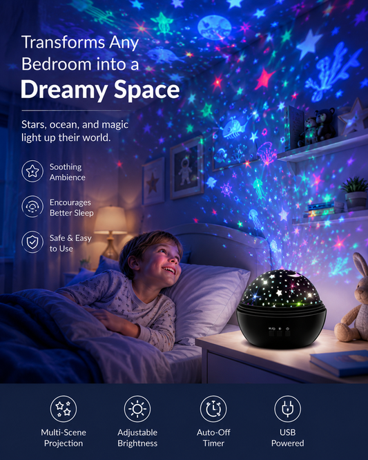 🌟 50% OFF NOW! 🌌 2-in-1 Rotating Star Projector Night Light – Starry Sky & Ocean Themes, Soothing Colors, Silent Rotation ✨