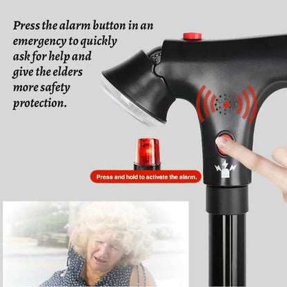 🦯💡 50% OFF! Multifunction Folding Walking Cane – Built-In Light, Emergency Alarm, Quad Base & 5-Level Height