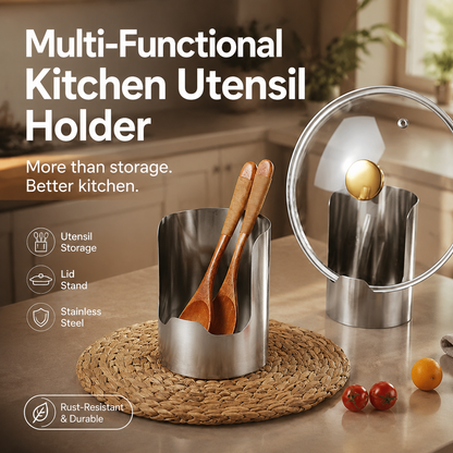 🍳 LIMITED‑TIME 50% OFF! 🥄 Multi‑Functional Stainless Steel Kitchen Utensil Holder – Pot Lid Rest, Spatula Stand & Countertop Organizer 🍽️