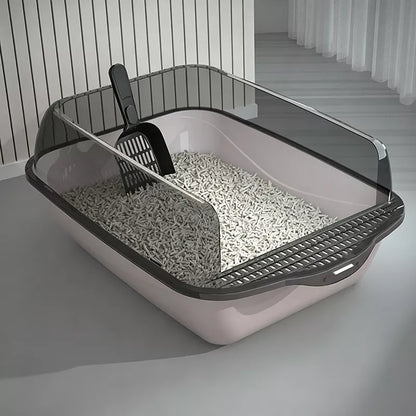 🐾  50% OFF FLASH SALE! Extra-Large Semi-Enclosed Litter Box with Splash Guard + Free Scoop – Keeps Floors Clean, Easy to Clean  🐱🧹【Limited Offer】