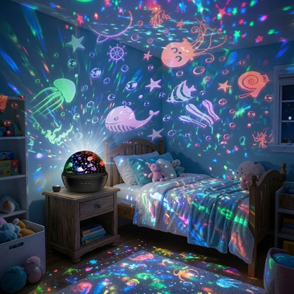 🌟 50% OFF NOW! 🌌 2-in-1 Rotating Star Projector Night Light – Starry Sky & Ocean Themes, Soothing Colors, Silent Rotation ✨