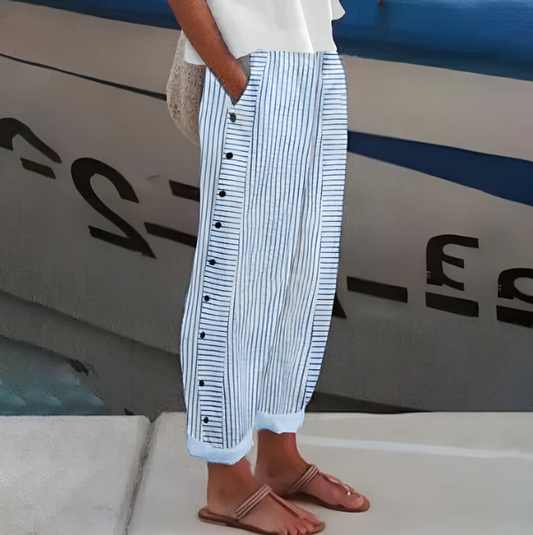 💐50% OFF ! Loose Blue Striped Pants – Practical Side Pockets & Slimming Fit 🩳✨【Limited Offer】
