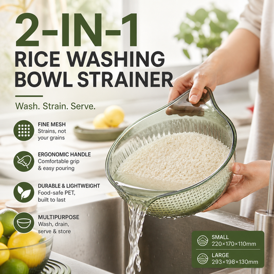 🥗🌿 50% OFF! 🍚✨ Transparent Rice Washing Bowl Strainer with Handle – Fine Mesh, Ergonomic Grip, Multi-Use. 1,247 Happy Customers! ✅
