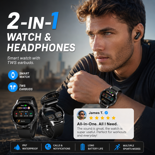 ⌚ 50% OFF NOW! 🎧 2-in-1 Smartwatch with Wireless Earbuds – Music, Calls & Fitness All in One 📱