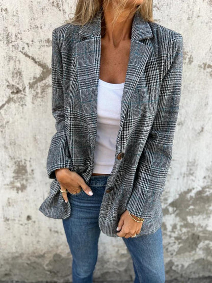🍂 Trending 2026 | Fall Lapel Button Suit | Slim Plaid Jacket + Pants Set 🍁【-50% Code: AUTUMN】