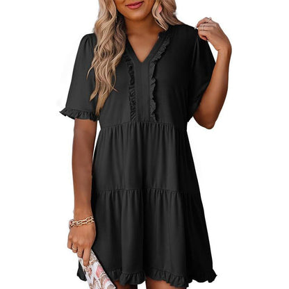💐 50% OFF Summer Hot Sale! Women‘s V Neck Ruffle Shift Dress – Breezy & Flowy for Hot Days ☀️🍃 【Limited Time】