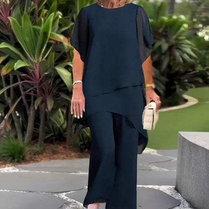 💐50% OFF ! Asymmetric Top & Wide Leg Pants Set – Trendy & Unique 💃✨【Limited Offer】