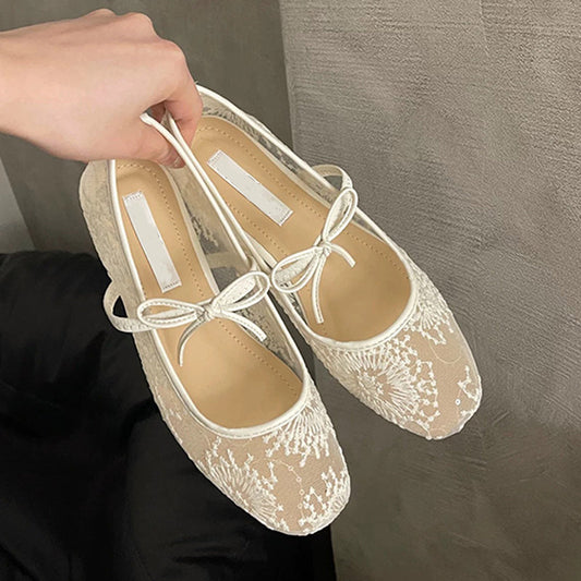 💐50% OFF ! Mesh Ballet Shoes with Bow – Elegance & Softness for Your Pirouettes 🩰✨【Limited Offer】