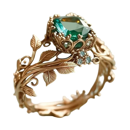 📢📢60%  OFF !! ⏰Green Synthetic Crystal Ring with Intricate Leaf