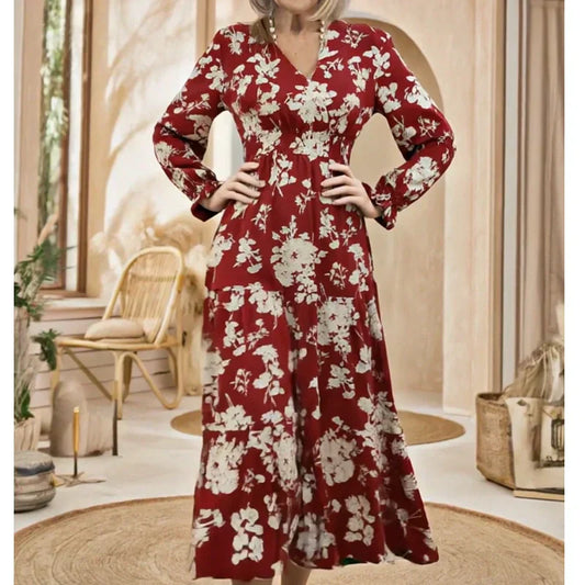 🔥 Statement Tiered Design | Floral Print Dress with Long Sleeves 🌟【-50%】