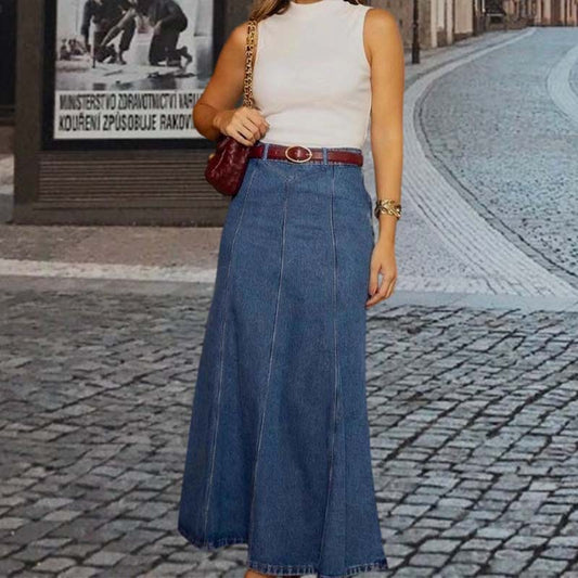 🌟 Lengthens & Slims | A-Line Denim Maxi Skirt | Flattering Silhouette 💃【-50%】