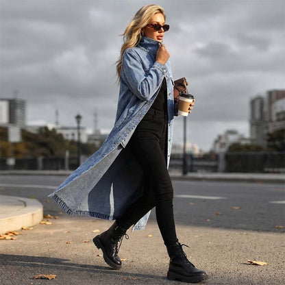 💐50% OFF ! Women‘s Long Denim Jacket – Perfect for Transitional Weather 🌸🍃【Flash Sale】