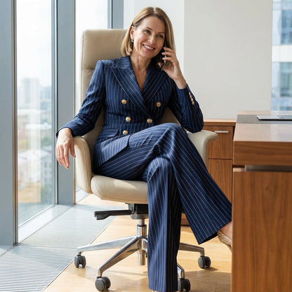 📢📢60% OFF !!!⏰Women's Pinstripe Double-Breasted Suit Set