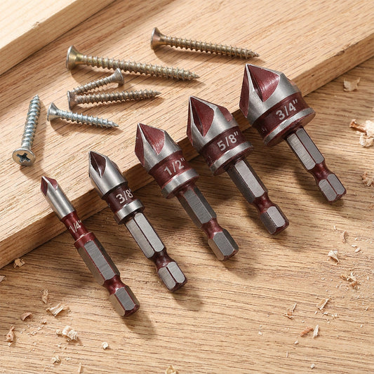 📦 2026 Complete Set | 3/5PCS Countersink Bits for Wood | Quick, Clean Screw Installation ✨【-50%】