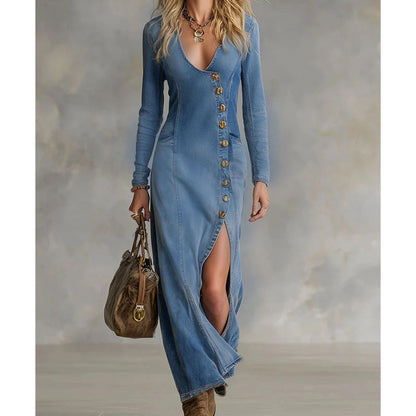 💐50% DE RÉDUCTION ! Robe Longue Col V – Plusieurs Couleurs, Taille Universelle 🎨💫【Stock Limité】