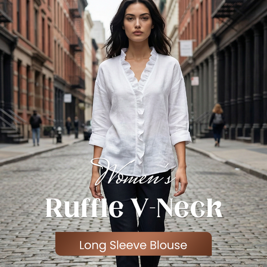 👚 50% OFF NOW! 💃 Women's Ruffle V-Neck Long Sleeve Blouse – Feminine Ruffles, Flowy Fabric & Versatile Style 🌸
