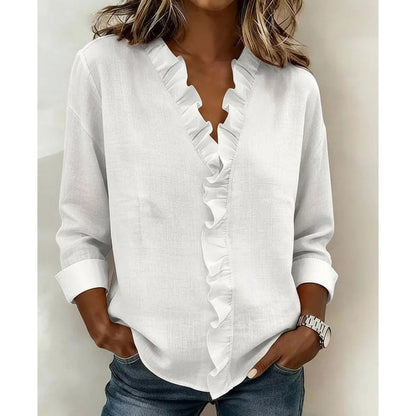 👚 50% OFF NOW! 💃 Women's Ruffle V-Neck Long Sleeve Blouse – Feminine Ruffles, Flowy Fabric & Versatile Style 🌸