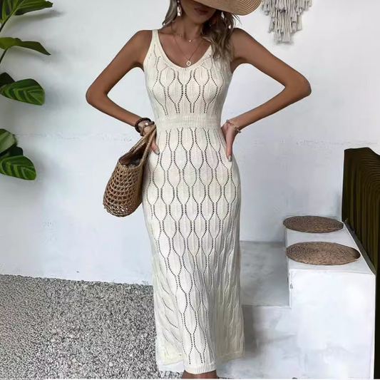 ✨ New In 2026 | Elegant V-Neck Knit Dress | Pointelle Detail 🌸 【-50%】