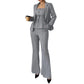 👚 50% OFF NOW! 💃 Women's 3-Piece Flared Trouser Suit Set – Blazer, Crop Top & Flared Pants, Elegant Look ✨