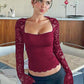 👚 50% OFF NOW! 🌸 Women's Solid Color T-Shirt – Floral Lace, Split Ruffles & Sheer Sleeves for a Romantic Look ✨