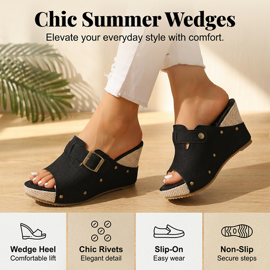 🍃🌷50% OFF! Women's Peep-Toe Wedge Slide Sandals – Comfortable, Sizes 35-43 👡☀️【Limited Offer】