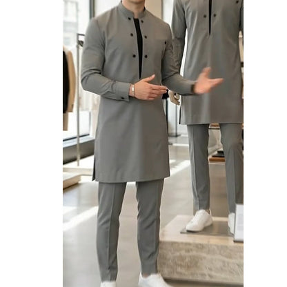 💐50% OFF ! Mandarin Collar Tunic & Pants Set – Modern & Elegant Fit 👔✨【Limited Offer】
