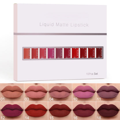 💐50% OFF ! 10Pcs Matte Waterproof Lip Gloss – 12H Long-Lasting Wear 💋⏳【Limited Stock】