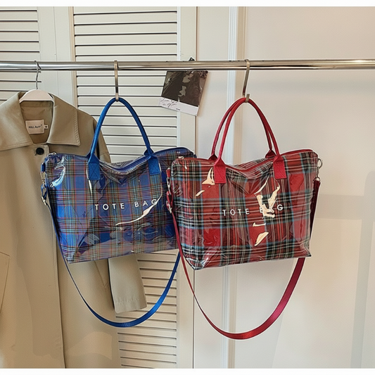 💐50% OFF ! Women’s PVC Plaid Shopper Bag – Waterproof & Lightweight 🌧️🎒【Exceptional Price】