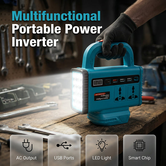 💡 50% OFF NOW! 🔋 Portable Power Inverter – LED Work Light, Multi-Port & Slide-In Battery Base – For Job Sites & Emergencies 🛠️