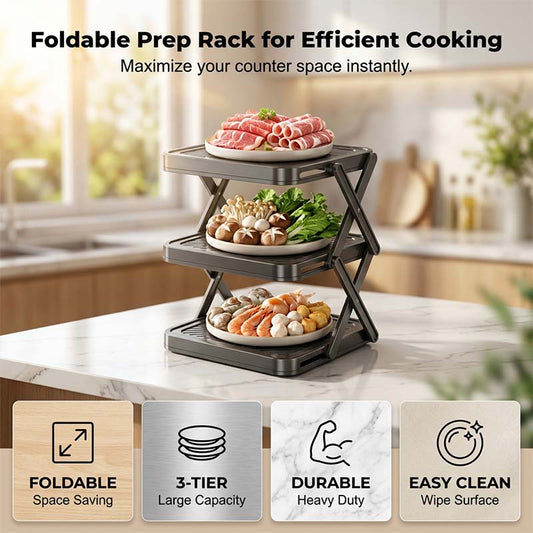 🍽️ 50% OFF NOW! 📦 Multi-Layer Dish & Prep Tray Storage Rack – Collapsible Design, Space-Saving, Perfect for Kitchen Counter & Hot Pot Nights ✨