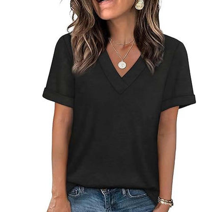 👚 50% OFF NOW! 🌸 Women's V-Neck Short Sleeve Casual T-Shirt – Breathable, Lightweight & Perfect for a Relaxed Summer Look ☀️