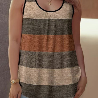 👚 60% OFF NOW! 🎨 Women's Color Block Striped Tank Top – Ruched Neck, Sleeveless & Perfect for a Chic Summer Look ☀️