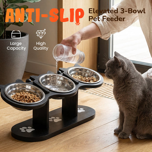 🐾 2026 Sale — Over 16,500 Sold! 🍽️ Anti-Slip Elevated 3-Bowl Pet Feeder – Raised Design Protects Joints, 3 Bowls for Food, Water & Treats 🐕
