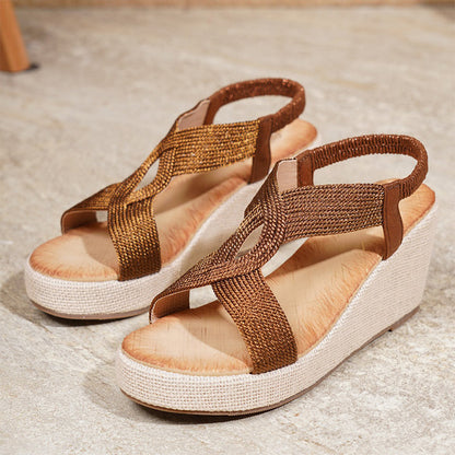 💐50% OFF ! Woven Wedge Platform Sandals – Cushioned Comfort & Hidden Lift 🌸☁️【Limited Offer】