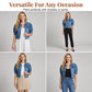 💐50% OFF ! Women's Cropped Denim Jacket – Puff Sleeves & Flattering Crop Length 🌸👖【Limited Offer】