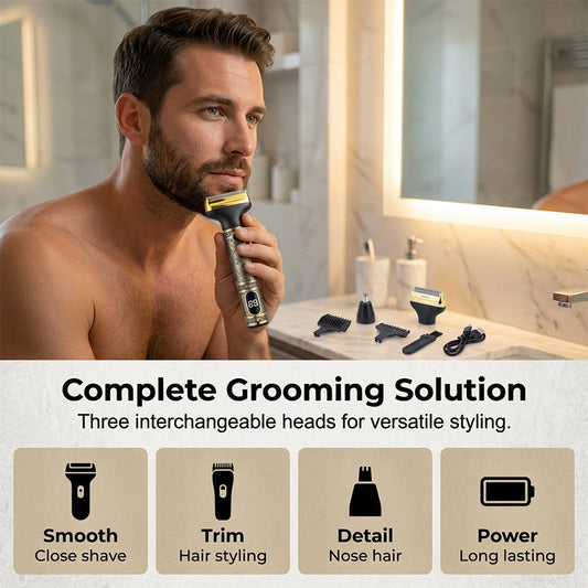 💈 50% OFF NOW! ✨ Professional Hair Clipper Set – 3-in-1, Vintage Metal Body & USB-C – Clipper, Foil Shaver & Nose Trimmer 🪒