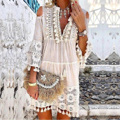 ⏰ 60% OFF – GRAB IT NOW! Loose Fit Linen Cotton Dress with Embroidery – Soft & Flowing 🌸✨【Today Only】