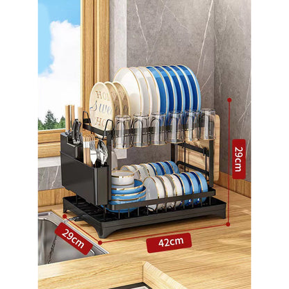 💐50% OFF ! 2-Tier Dish Rack with Drainboard – Large Capacity & Fast Drying 🍽️💧【Limited Offer】