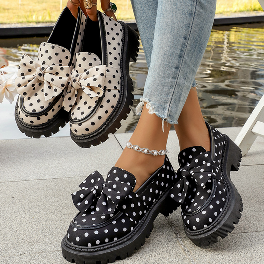 💐50% OFF ! Polka Dot Bow Platform Loafers – All-Day Comfort 👟🌸【Limited Offer】