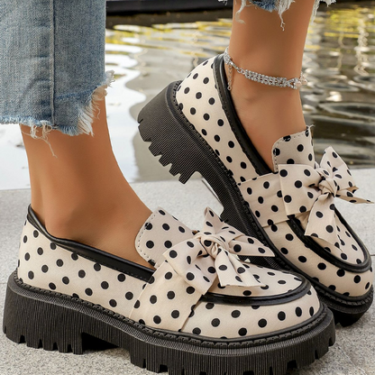 💐50% OFF ! Polka Dot Bow Platform Loafers – All-Day Comfort 👟🌸【Limited Offer】
