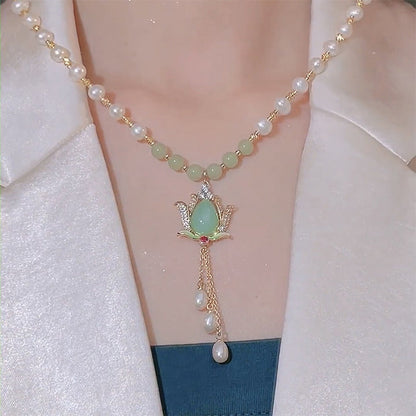 💐50% OFF ! Lotus Pearl Necklace for Women – Perfect Holiday Gift 🎁💖【Limited Offer】