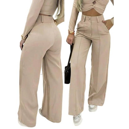 🌸🍃😌 LIMITED-TIME 50% OFF! High-Waist Wide-Leg Pants – Solid Color, Elastic Back Waist, Wrinkle-Resistant – Dress Up with Heels or Down with Sneakers 👟👡