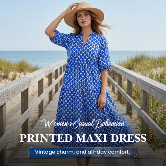 💐50% OFF ! Bohemian Printed Maxi Dress – Casual & Floral Style 🌸🌿【Crazy Price】